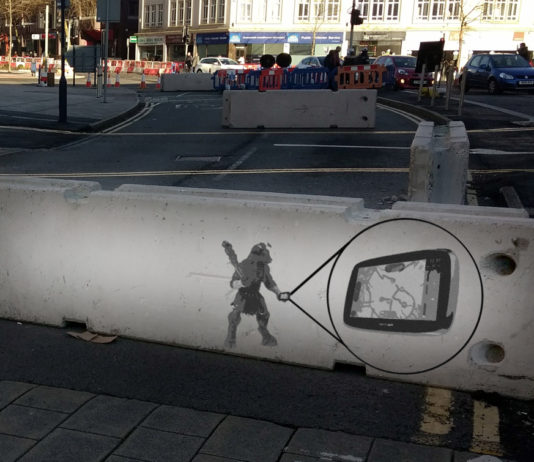Minotaur, Banksy, Swansea, Roadworks